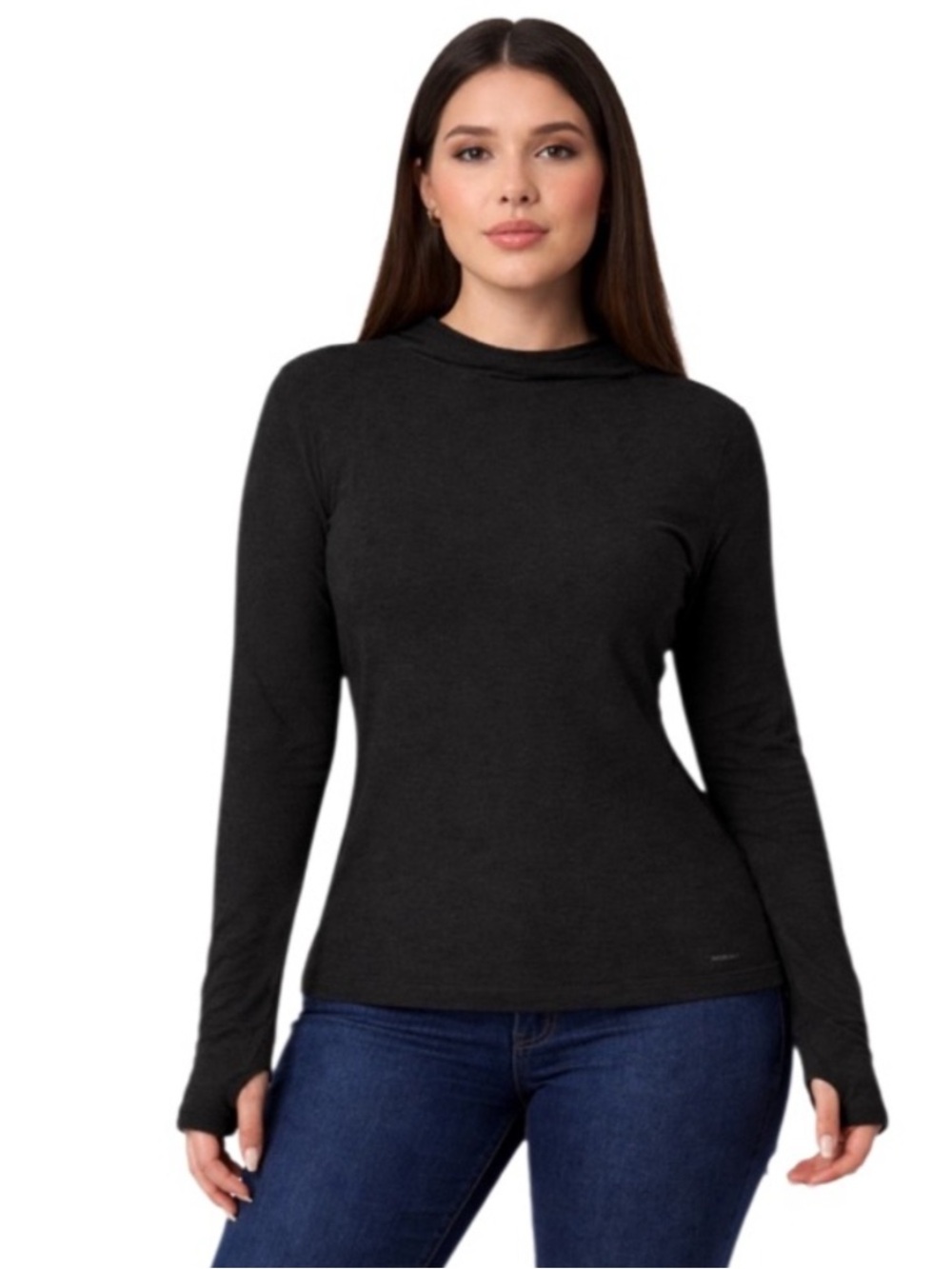 NWT Mondetta Long Sleeve Hooded Top Merino Wool Blend Black Size Large